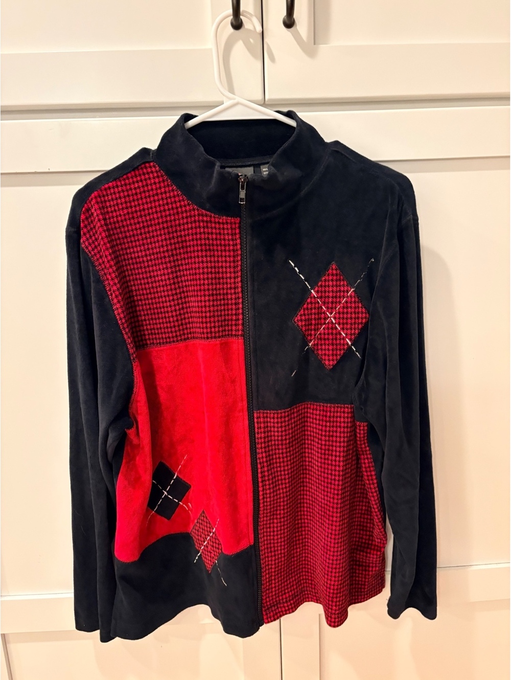 Vintage 90s/Y2K  Color Block Velour Zip Up Jacket (Erika) Medium
